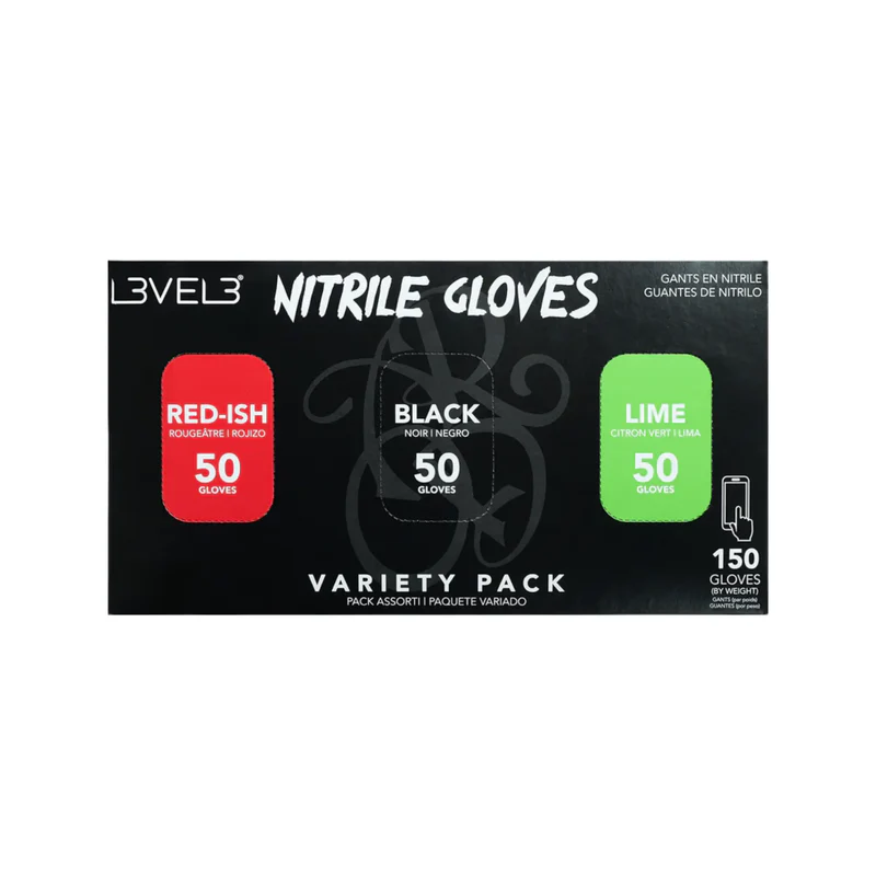 L3VEL3 Professional Nitrile Gloves Variety Pack – 150 Count Latex-Free Barber Gloves - Medium